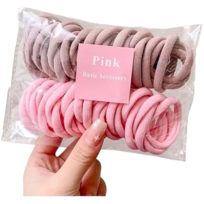 Zone Shop 50 Pieces Strong Seamless Elastic Hair Ties Korean Fashion Hair Rope Candy Color Ponytail Holder Strong Elastic Hair Ties (Pink) - Image 1